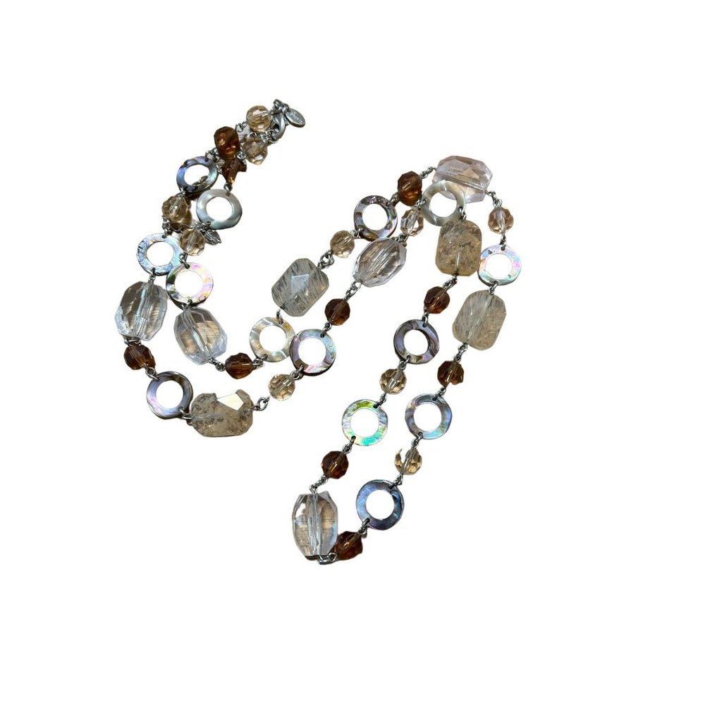 Lia Sophia Necklace Acrylic Beads Clear Amber Colored Adjustable 36"